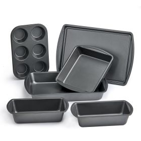 6 Piece Non-Stick Bakeware Sets, Easy for Release and Clean up, Carbon Steel (Color: gray)