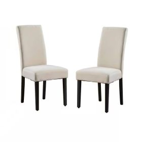 Set of 2 Modern Fabric Upholstered Dining Chair with Black Wood Legs (Color: Beige)
