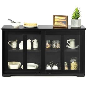 Wood Buffet Kitchen Dining Sideboard Storage Cabinet w/ Glass Sliding Door (Color: Black)