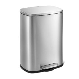 Stainless Steel Kitchen Trash Can with Step Open Lid (Color: Brushed, size: 13 Gallon)