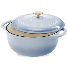 8 Quart Large Enamel Cast-Iron Dutch Oven Kitchen Cookware (Color: Blue, size: 8 Quart)