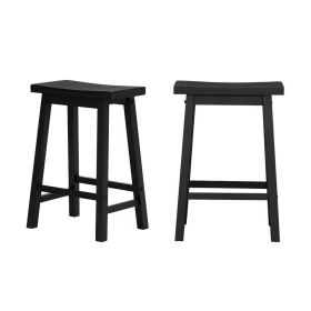 Set of 2 Farmhouse Counter Height Saddle Barstool in Charcoal Black Wood Finish (Color: Charcoal)