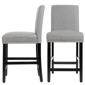 Set of 2 Modern Kitchen Dining Barstools w/ Black Wood Legs and Linen Seat (Color: Grey)