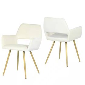 Set of 2 Modern Velvet Upholstered Dining Chair with Gold Metal Legs (Color: Ivory)