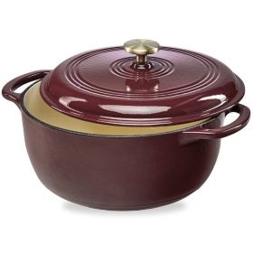 7 Quart Large Enamel Cast-Iron Dutch Oven Kitchen Cookware (Color: Maroon, size: 7 Quart)
