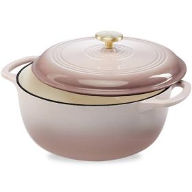 6 Quart Large Enamel Cast-Iron Dutch Oven Kitchen Cookware (Color: Pink, size: 6 Quart)