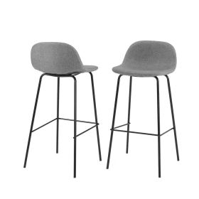 Set of 2 - Modern Low Back Barstool with Black Metal Frame and Grey Linen Seat (Color: Grey)