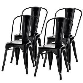 Set of 4 Indoor Outdoor Metal Stacking Bistro Dining Chairs (Color: Black)