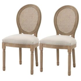 Set of 2 Vintage Upholstered Armless Rattan Back Dining Chairs (Option: Rattan, Color: Beige)