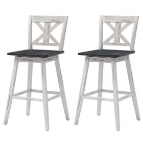 Set of 2 Wood 29-in Modern Kitchen Dining Farmhouse Swivel Seat Barstools (Color: White)