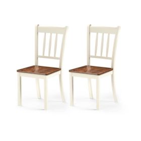 Set of 2 Solid Wood Mission Style Armless Dining Chair with Brown Seat (Color: White)