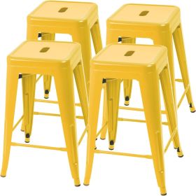 Set of 4 - 24-in. Indoor/Outdoor Backless Stacking Metal Barstools (Color: yellow)